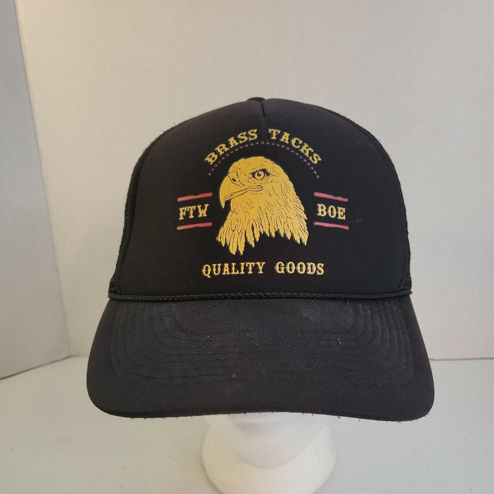 Vintage Brass Tacks FTW BOE Quality Goods Black Trucker Meshback Snapback Hat